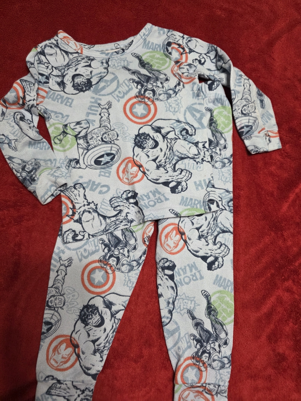 Marvel Light Blue Avengers Character Pajama Set with Red and Green Accents